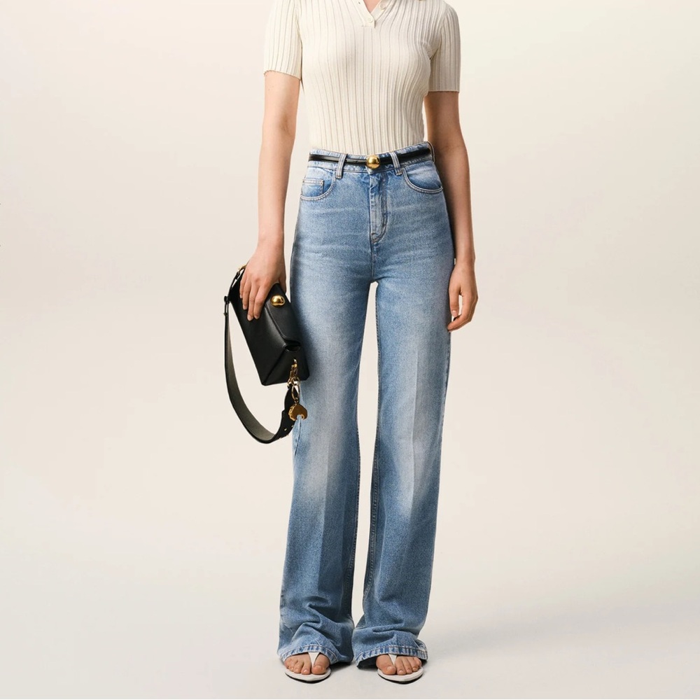 Ami Alexandre Mattiussi Washed Light Blue High-Rise Wide-Leg Jeans